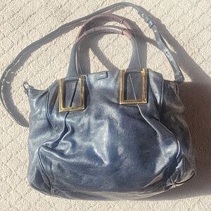 Chloe Black Leather Satchel Crossbody Bag with Gold Accents